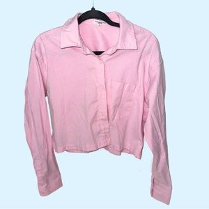 Good American Cropped Pink Button Down